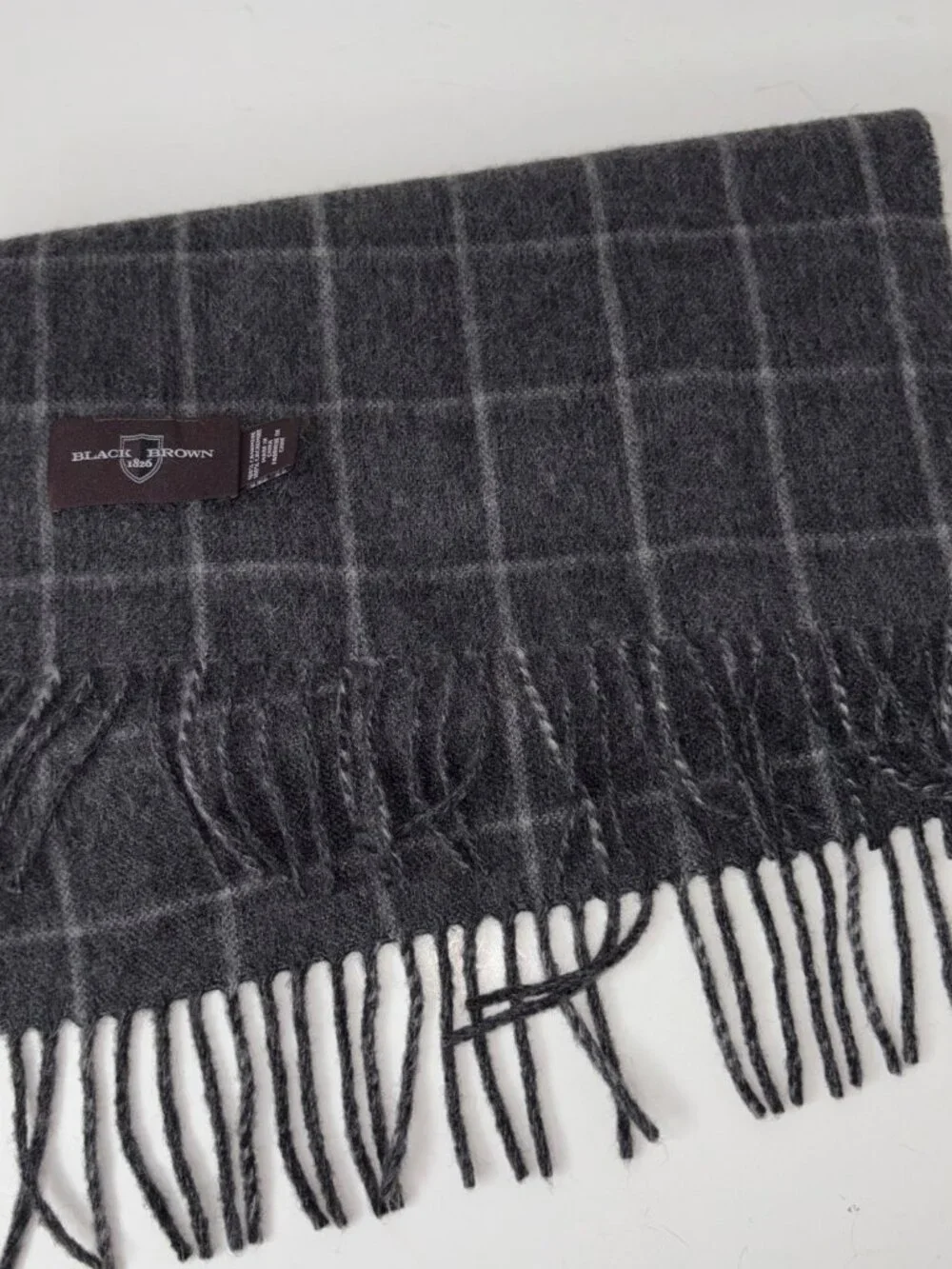 Black Brown 1826 Men's 100% Cashmere Plaid Scarf Gray 62